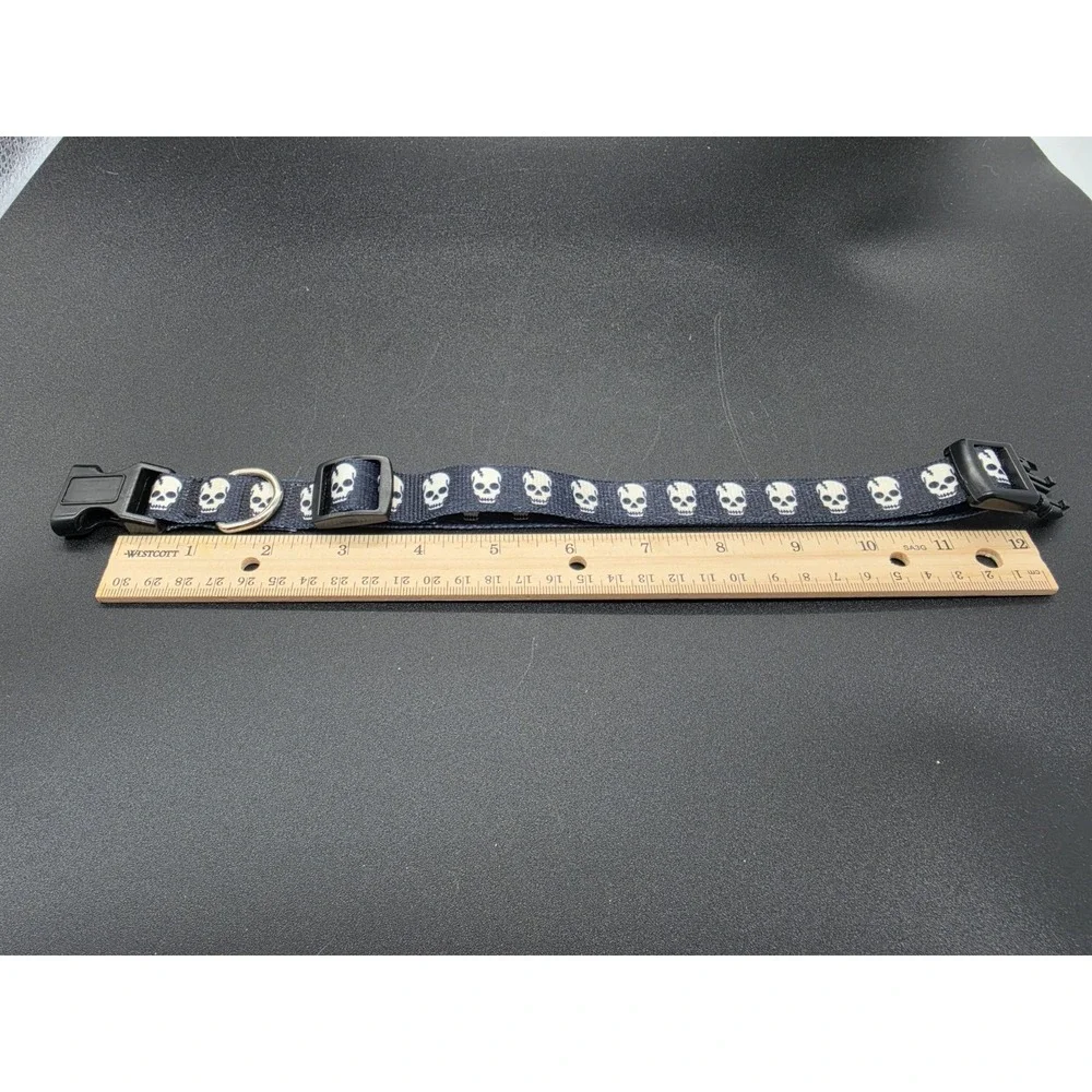 Adjustable Medium Sized Black Skull Dog Collar